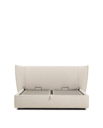 Kave Home Arvian Sengeramme     Opbevaringsbund Og Aftageligt Betræk Beige Chenille  160x200