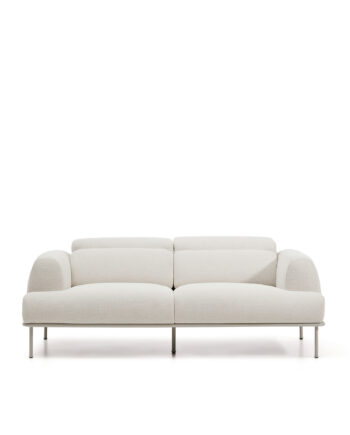 Kave Home Aurum  -pers Sofa     Bevægelig Nakkestøtte Ecru Chenille Og Mat Beige Metal