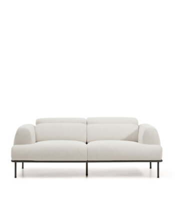Kave Home Aurum  -pers Sofa     Bevægelig Nakkestøtte Ecru Chenille Og Mat Grå Metal