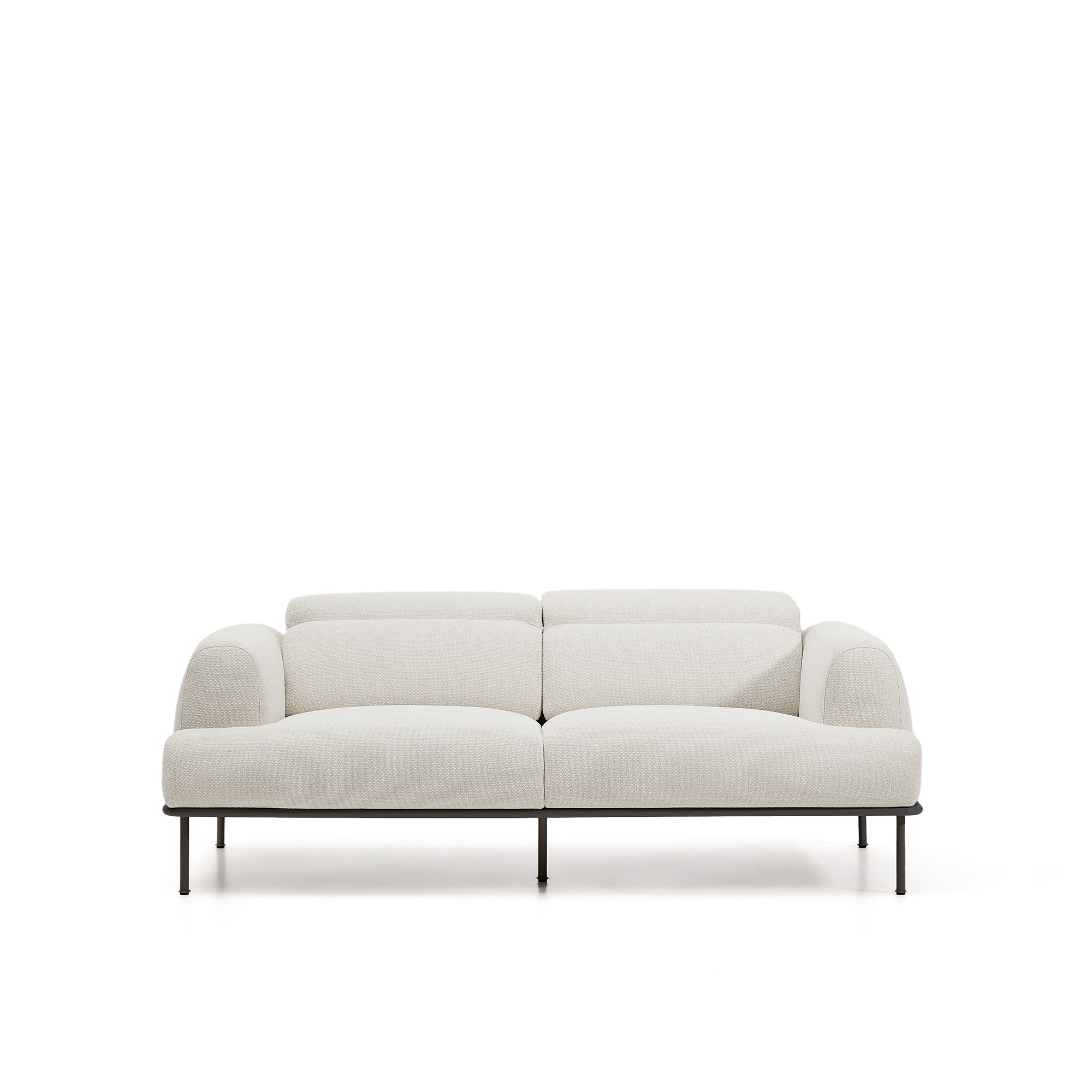 Kave Home Aurum  -pers Sofa     Bevægelig Nakkestøtte Ecru Chenille Og Mat Grå Metal