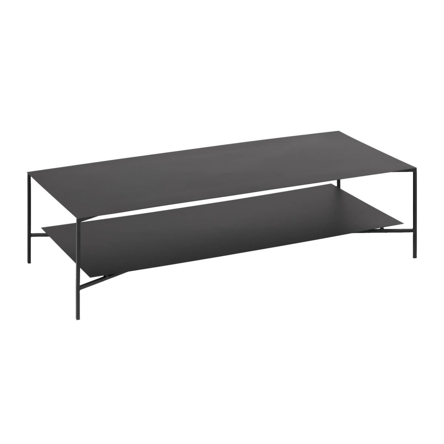 Kave Home Azisi Sofabord     Hylde Sort Glas Og Sort Stål  140x60