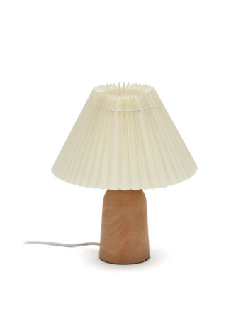 Kave Home Benicarlo Bordlampe Beige Plisseret Skærm Og Natur Træ
