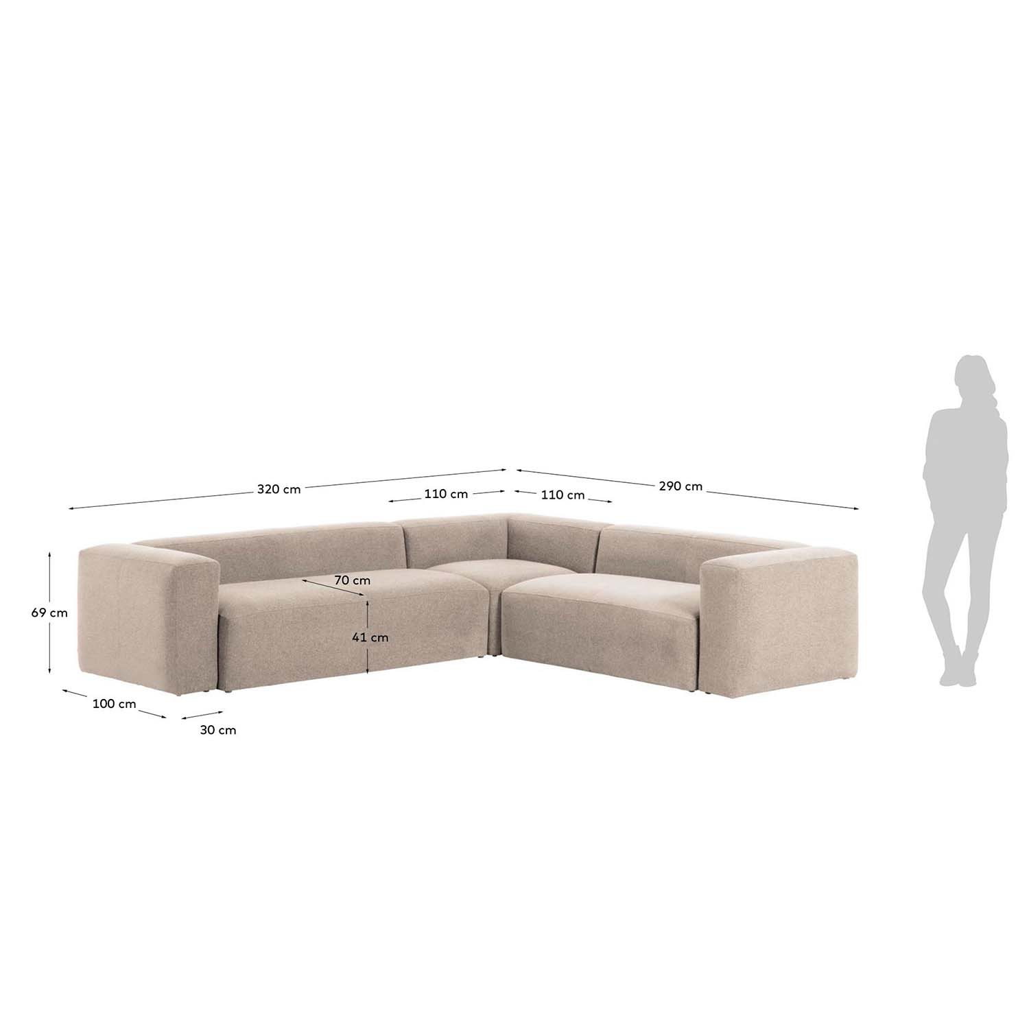Kave Home Blok Hjørnesofa Beige Polyester
