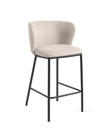 Kave Home Ciselia Barstol     Ryglæn Og Fodstøtte Beige Chenille Og Sort Stål   :65cm