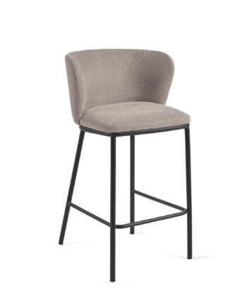 Kave Home Ciselia Barstol     Ryglæn Og Fodstøtte Brun Chenille Og Sort Stål   :65cm
