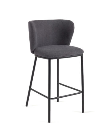 Kave Home Ciselia Barstol     Ryglæn Og Fodstøtte Mørkegrå Chenille Og Sort Stål   :65cm