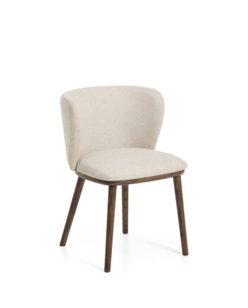 Kave Home Ciselia Spisebordsstol Beige Chenille Stof Og Valnøddefarvet Asketræ
