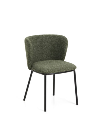 Kave Home Ciselia Spisebordsstol Mørkegrøn Chenille Stof Og Sort Stål