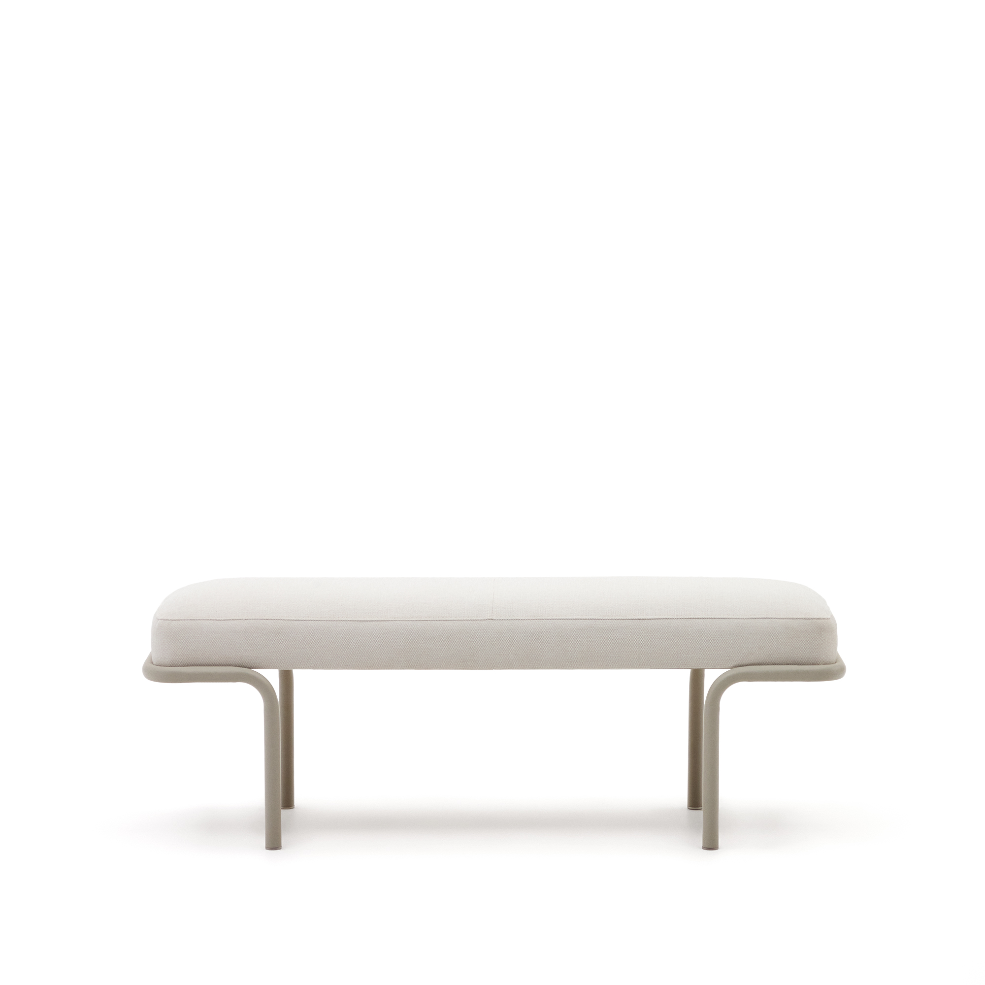 Kave Home Compo Bænk Rektangulær Beige Chenille Og Grå Metal 130x44