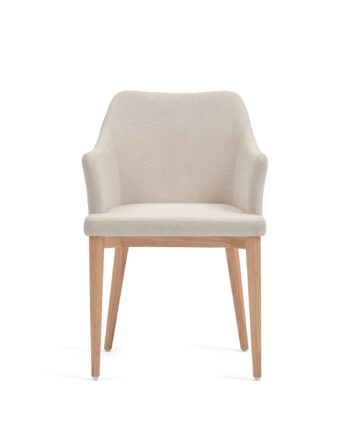 Kave Home Croft Spisebordsstol     Armlæn Beige Chenille Stof Og Natur Asketræ