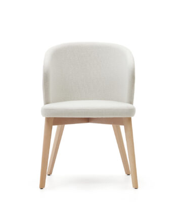 Kave Home Darice Spisebordsstol     Armlæn Beige Chenille Stof Og Natur Bøgetræ