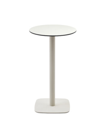 Kave Home Dina Højt Udendørs Barbord  Rund Hvid Hpl Og Hvid Metal  ø60x96