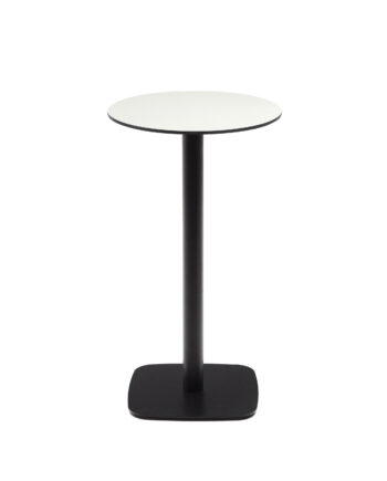 Kave Home Dina Højt Udendørs Barbord  Rund Hvid Hpl Og Sort Metal  ø60x96