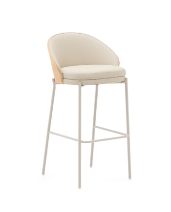 Kave Home Eamy Barstol     Ryglæn Og Fodstøtte Beige Kunstlæder  Natur Askefinér  Beige Metal  75cm