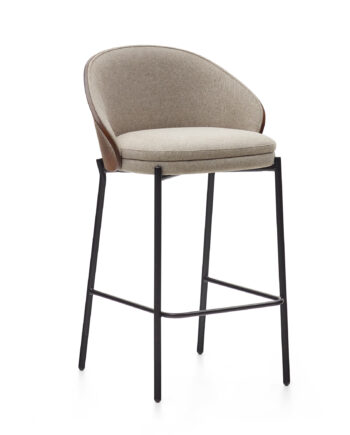 Kave Home Eamy Barstol     Ryglæn Og Fodstøtte Lysebrun Chenille  Wenge Asketræsfiner Og Sort Metal