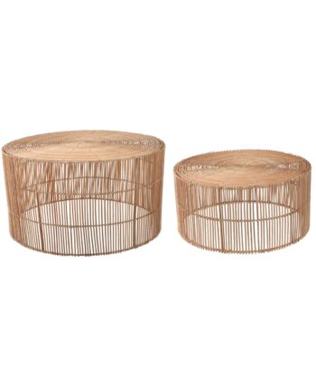 Kave Home Elmima Sofabord  Rund Natur Rattan  Sæt Af     ø66   ø55