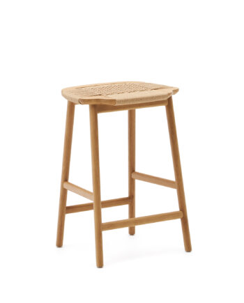 Kave Home Enit Barstol     Fodstøtte Beige Papirsnor Og Natur Egetræ   :65