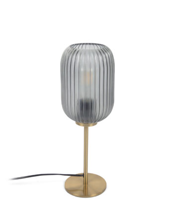 Kave Home Hestia Bordlampe Grå Glas Og Messing Metal