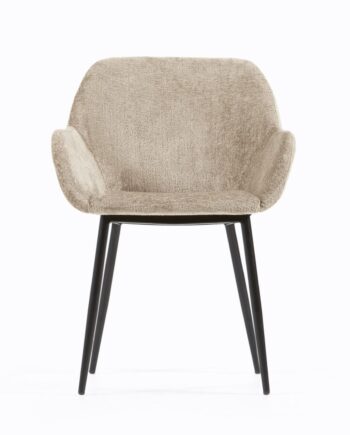 Kave Home Konna Spisebordsstol     Armlæn Beige Chenille Og Sort Stål