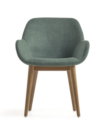 Kave Home Konna Spisebordsstol     Armlæn Grøn Polyester Og Brun Asketræ
