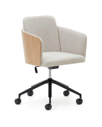 Kave Home Madai Skrivebordsstol     Armlæn Natur Askefinér  Beige Chenille Stof Og Sort Aluminium
