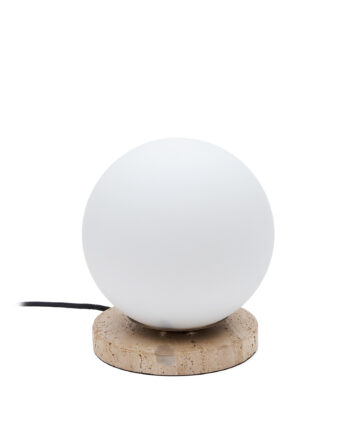 Kave Home Malachi Bordlampe Hvid Glaseret Glas Og Travertinsten