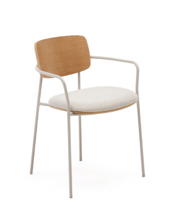 Kave Home Maureen Spisebordsstol     Armlæn  Stabelbar Natur Egefinér Og Beige Chenille Stof Metal