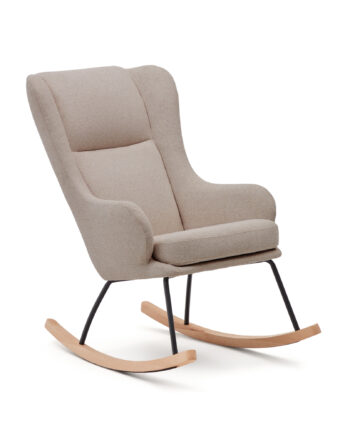 Kave Home Maustin Gyngestol     Armlæn Beige Chenille Med Sort Stålkonstruktion Og Bøgetræ