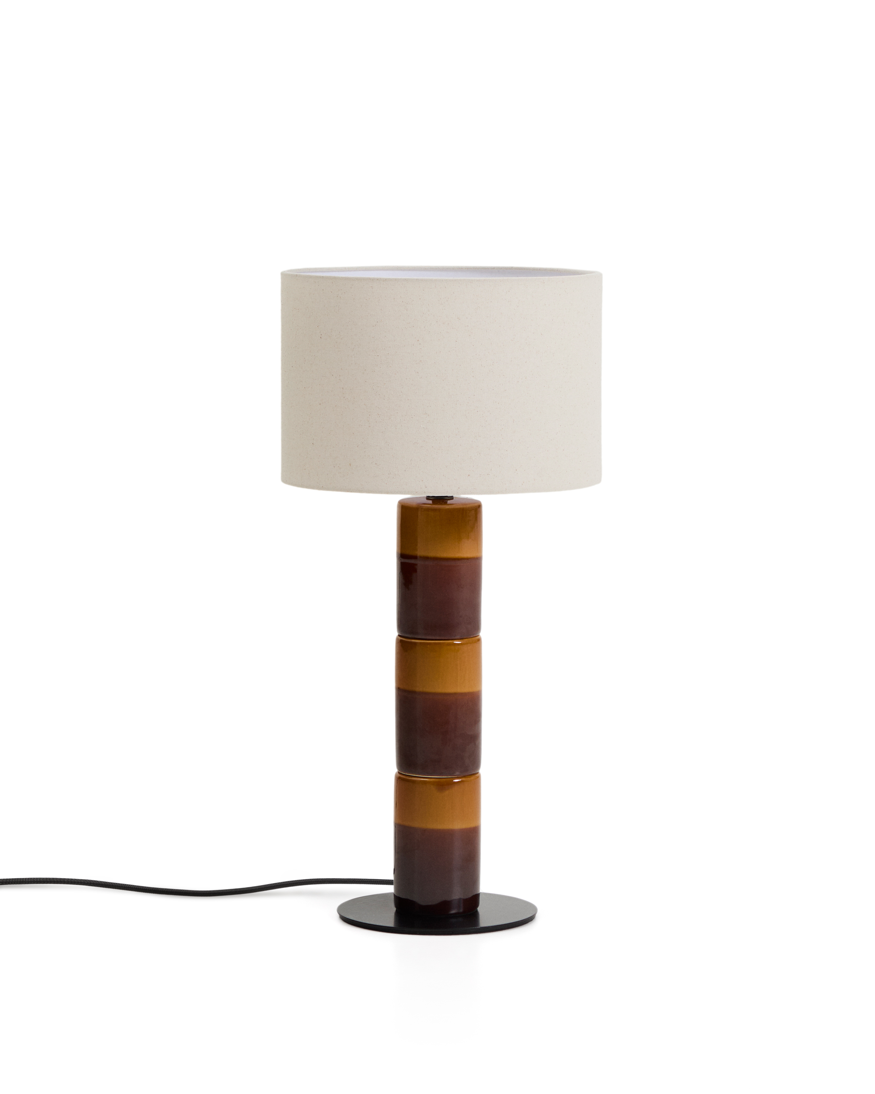 Kave Home Mavran Bordlampe Bomuld Og Brun Og Sennepsfarvet Keramik