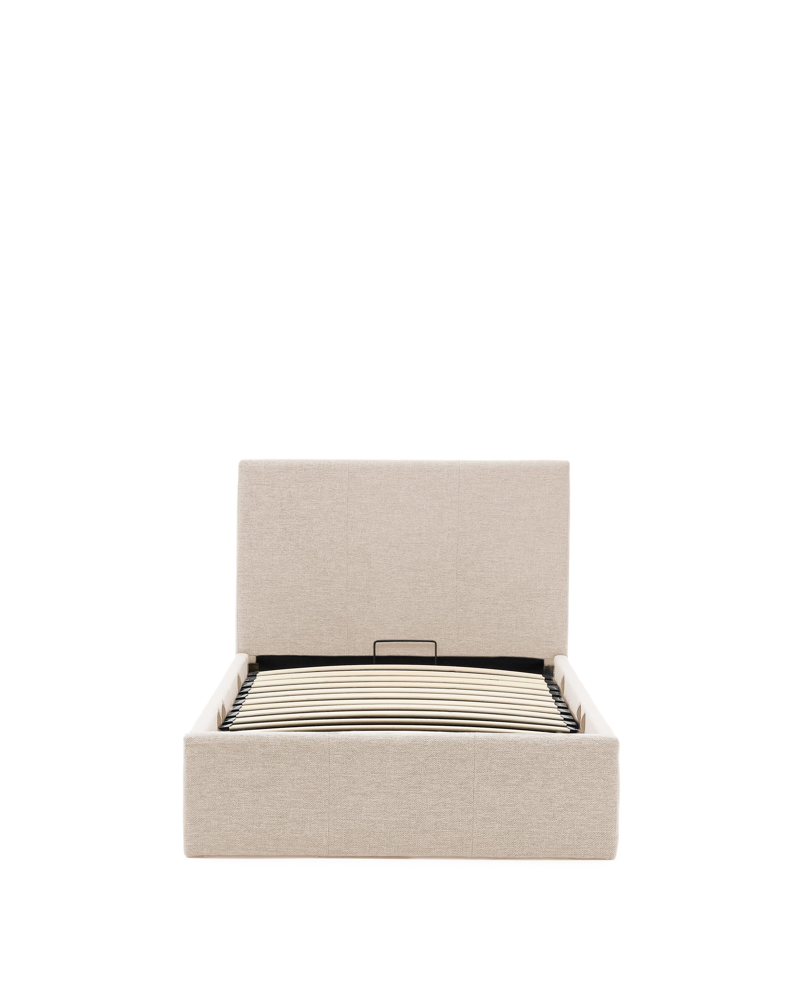 Kave Home Nahiri Sengeramme     Sengegavl Og Opbevaring Beige Chenille Stof  200x90
