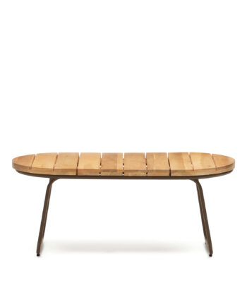 Kave Home Salguer Havebord  Oval Natur Akacietræ Og Brunt Stål  100x50