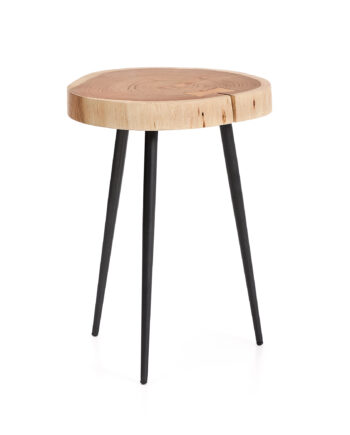 Kave Home Tanive Sidebord  Rund Akacietræ Med Bleget Finish Og Sort Stål  ø35