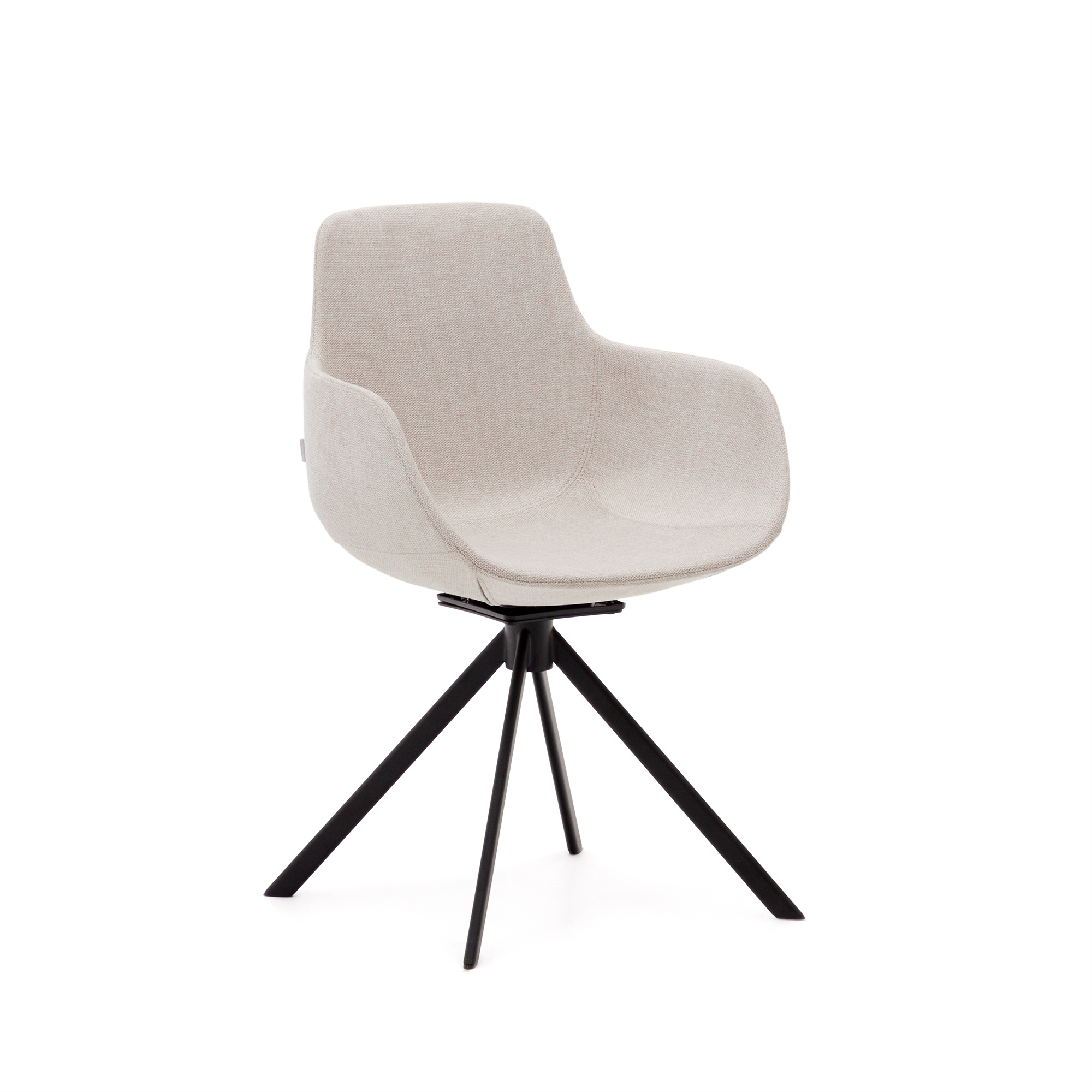 Kave Home Tissiana Selvcentrerende Drejestol Armlæn Beige Chenille Og Matsort Aluminium