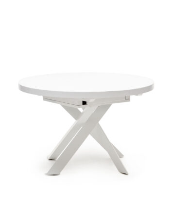 Kave Home Vashti Spisebord     Udtræk  Rund Glas  Mdf Og Hvid Stål  ø120 160 X120