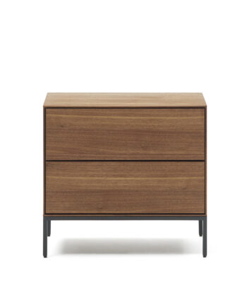 Kave Home Vedrana Sidebord       Skuffer Brun Valnøddefiner Og Sort Stål  60x40