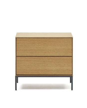 Kave Home Vedrana Sidebord       Skuffer Natur Egetræsfiner Og Sort Stål  60x40