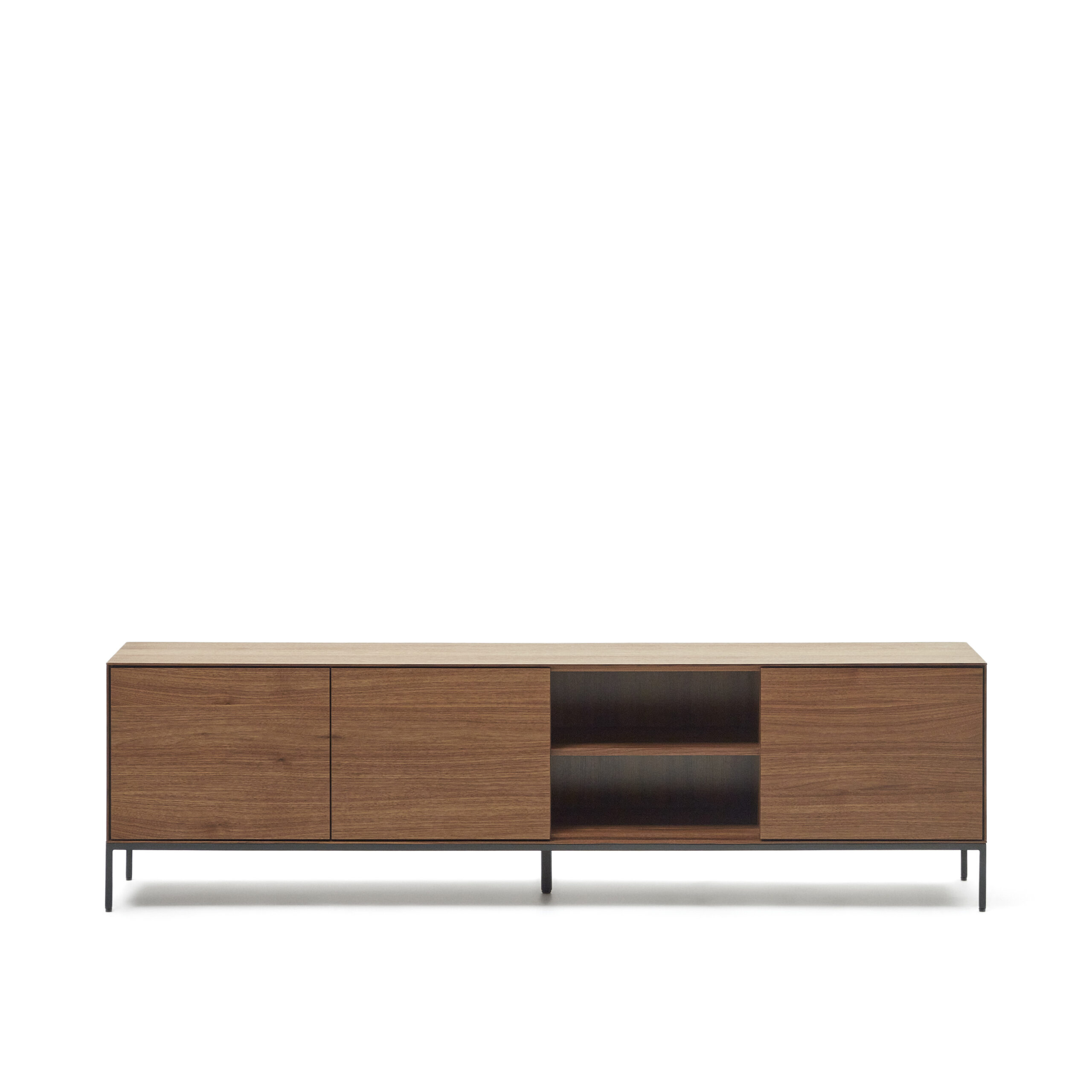 Kave Home Vedrana Tv-bord Låger Og Hylder Brun Valnøddefiner Og Sort Stål 195x40