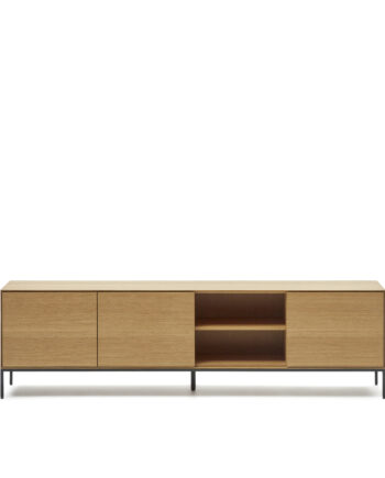 Kave Home Vedrana Tv-bord       Låger Og   Hylder Natur Egefiner Og Sort Stål  195x40