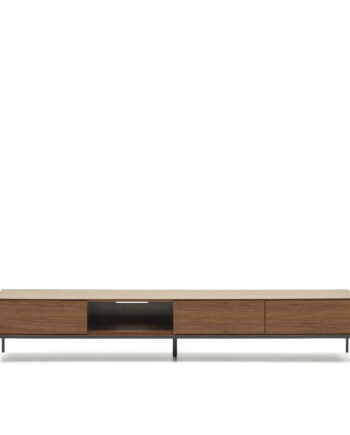 Kave Home Vedrana Tv-bord       Skuffer Og   Rum Brun Valnøddefiner Og Sort Stål  195x40
