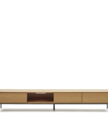 Kave Home Vedrana Tv-bord       Skuffer Og   Rum Natur Egefiner Og Sort Stål  195x40