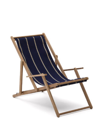 Kave Home Vilara Udendørs Liggestol  Foldbar Blå Og Beige Stribet Stof Og Natur Akacietræ