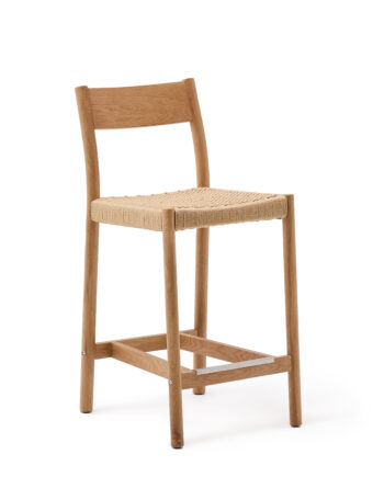 Kave Home Yalia Udendørs Barstol     Ryglæn Og Fodstøtte Reb Og Natur Egetræ  65cm