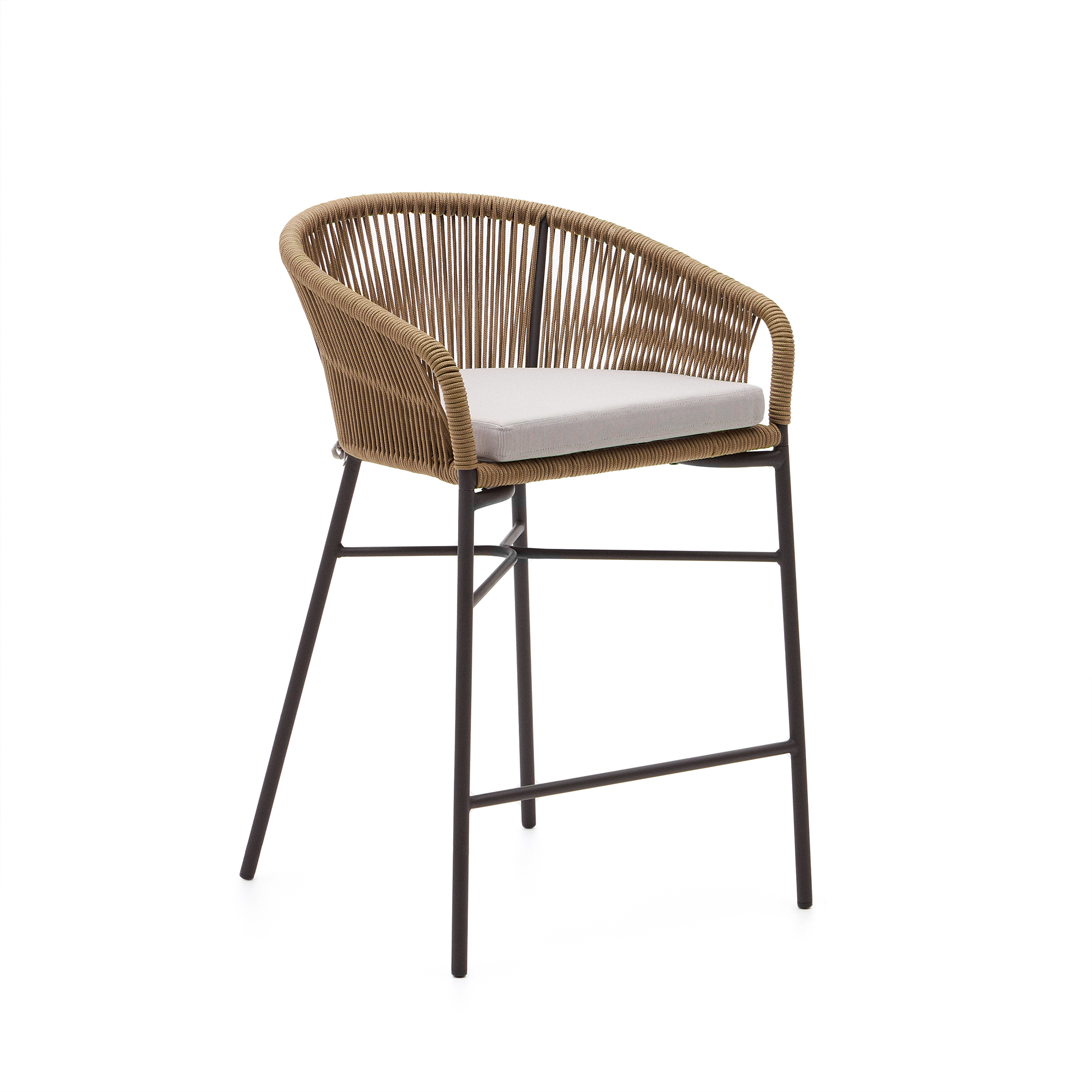 Kave Home Yanet Barstol Ryglæn Armlæn Og Fodskammel Beige Reb Og Metal :65cm