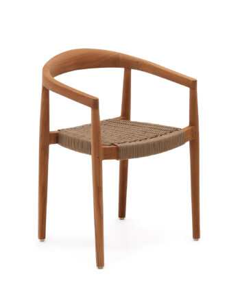 Kave Home Ydalia Havestol     Armlæn  Stabelbar Beige Reb Og Brun Teaktræ