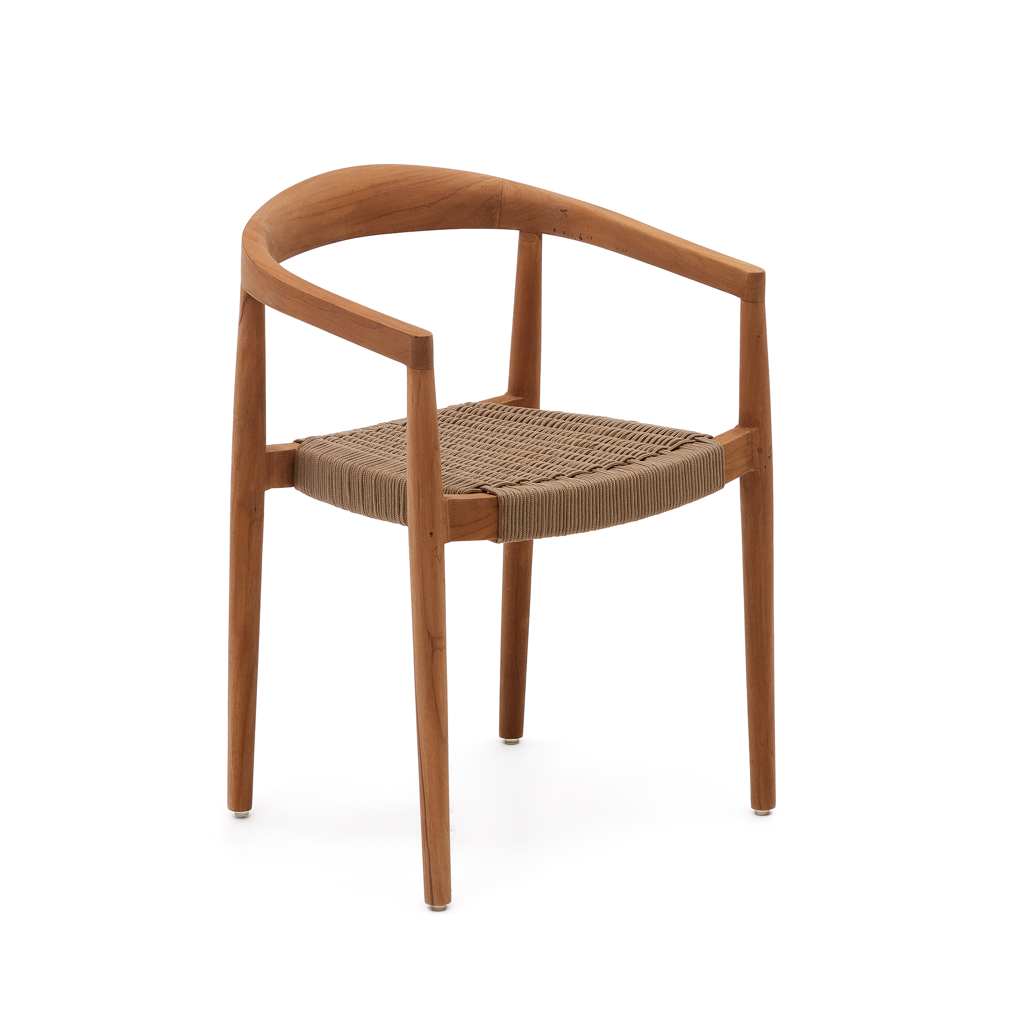 Kave Home Ydalia Havestol Armlæn Stabelbar Beige Reb Og Brun Teaktræ