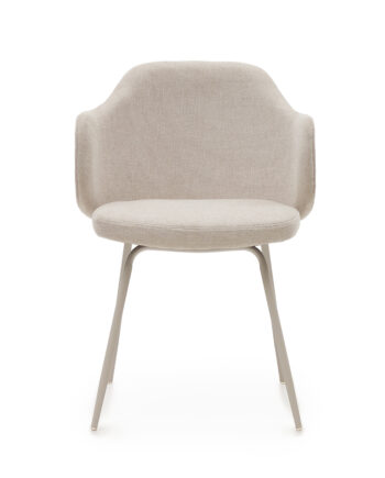 Kave Home Yunia Spisebordsstol     Armlæn Beige Stof Og Beige Stål