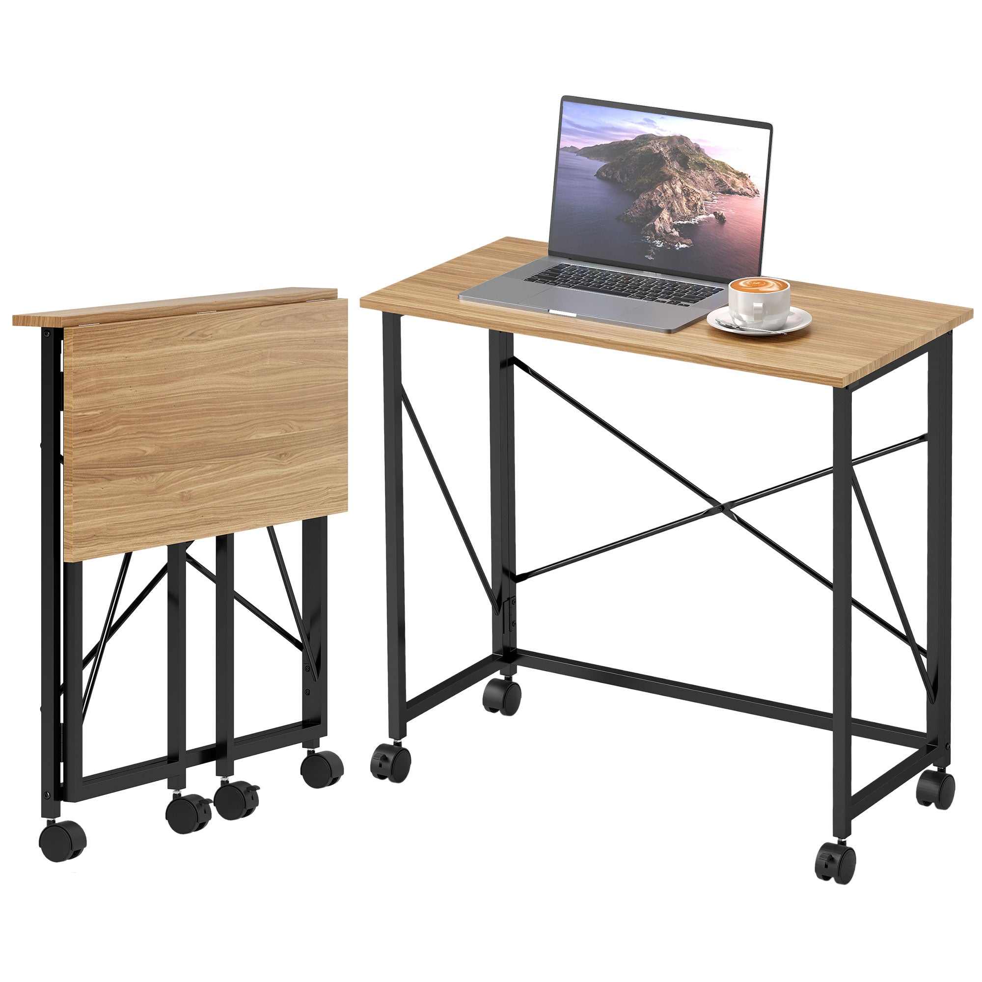 Klapbord Med Hjul  Pladsbesparende  Stål  Mdf  Eg