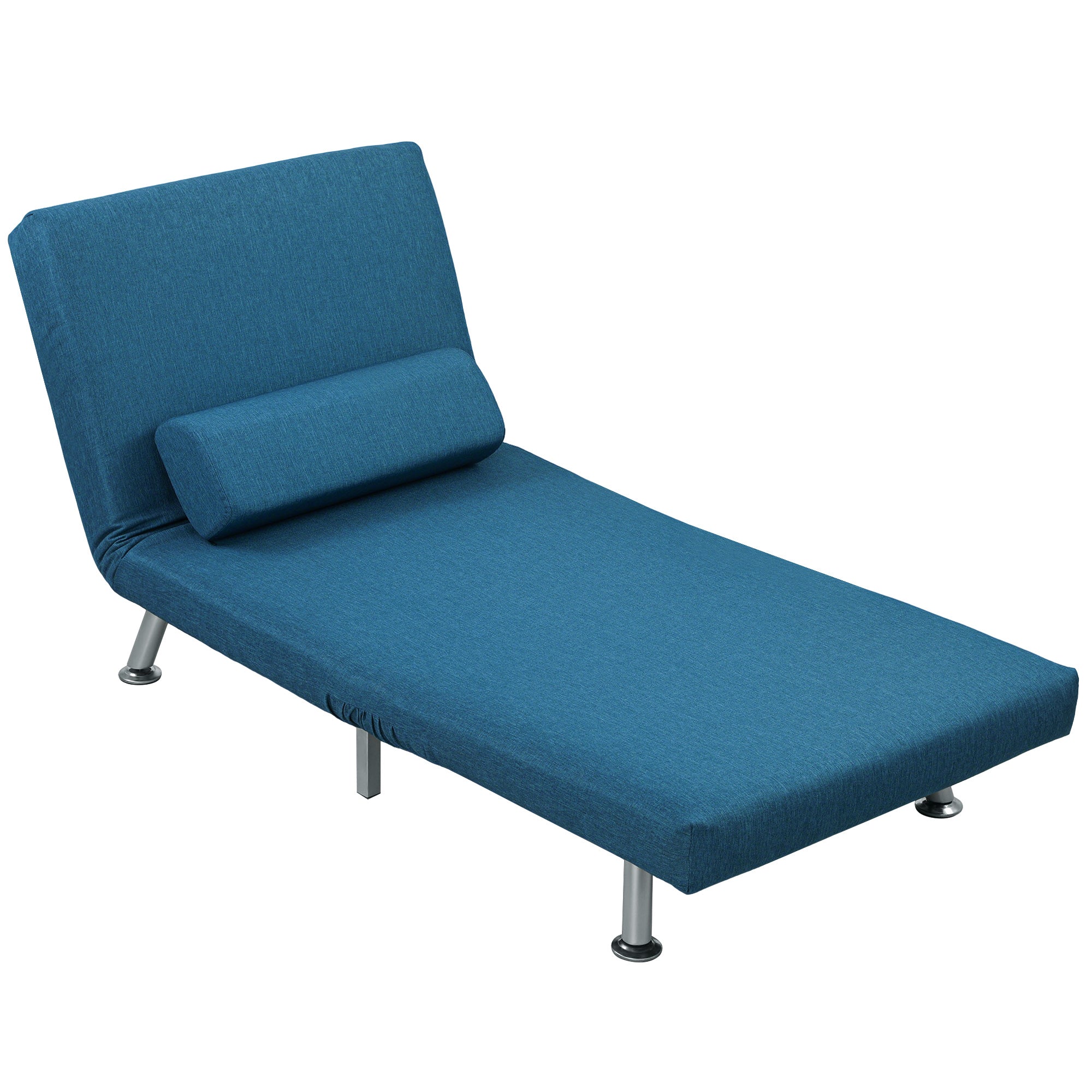 Klapstol Med Sengefunktion  Foldbar Afslapningsstol   Linnedlook  Justerbar Ryglæn  75   70   75 Cm  Blå
