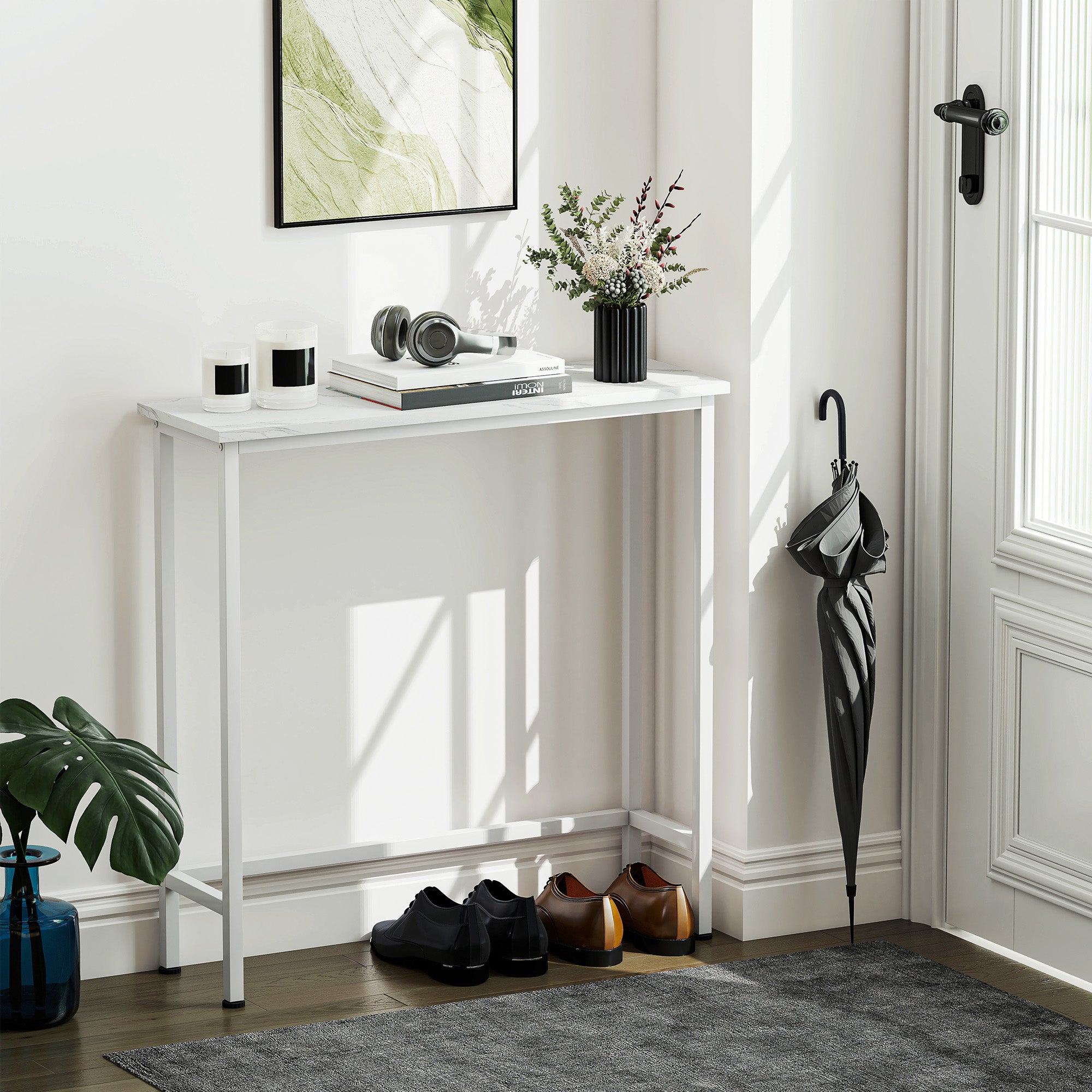 Konsolbord Entrebord Med Justerbare Fodpuder  Anti-tip 75   24   76 Cm Til Små Rum Hvid