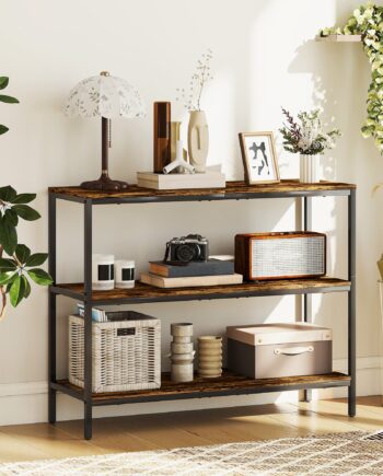 Konsolbord  Sidebord Med  -lags Hylde  Spånplade  Metal  Lysebrun